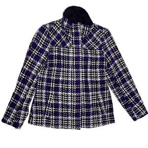 Tribal Wool Blend Coat Purple White Plaid Houndstooth Patterned Winter Jacket